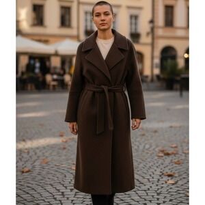 TheOpen Product Women's Wool‎ Blend Belted Classic Style Jacket M Brown